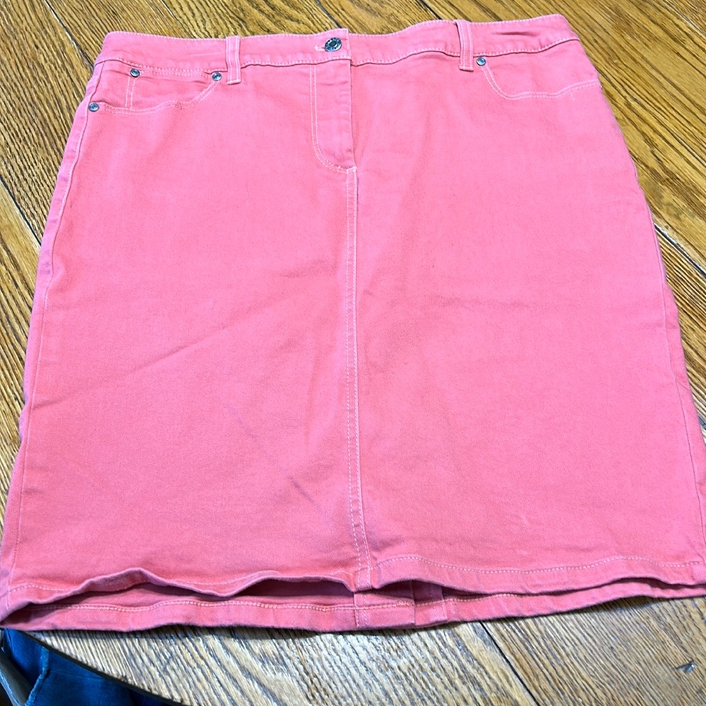 Talbots coral color 5 pocket denim skirt. Size 14.  Good condition.